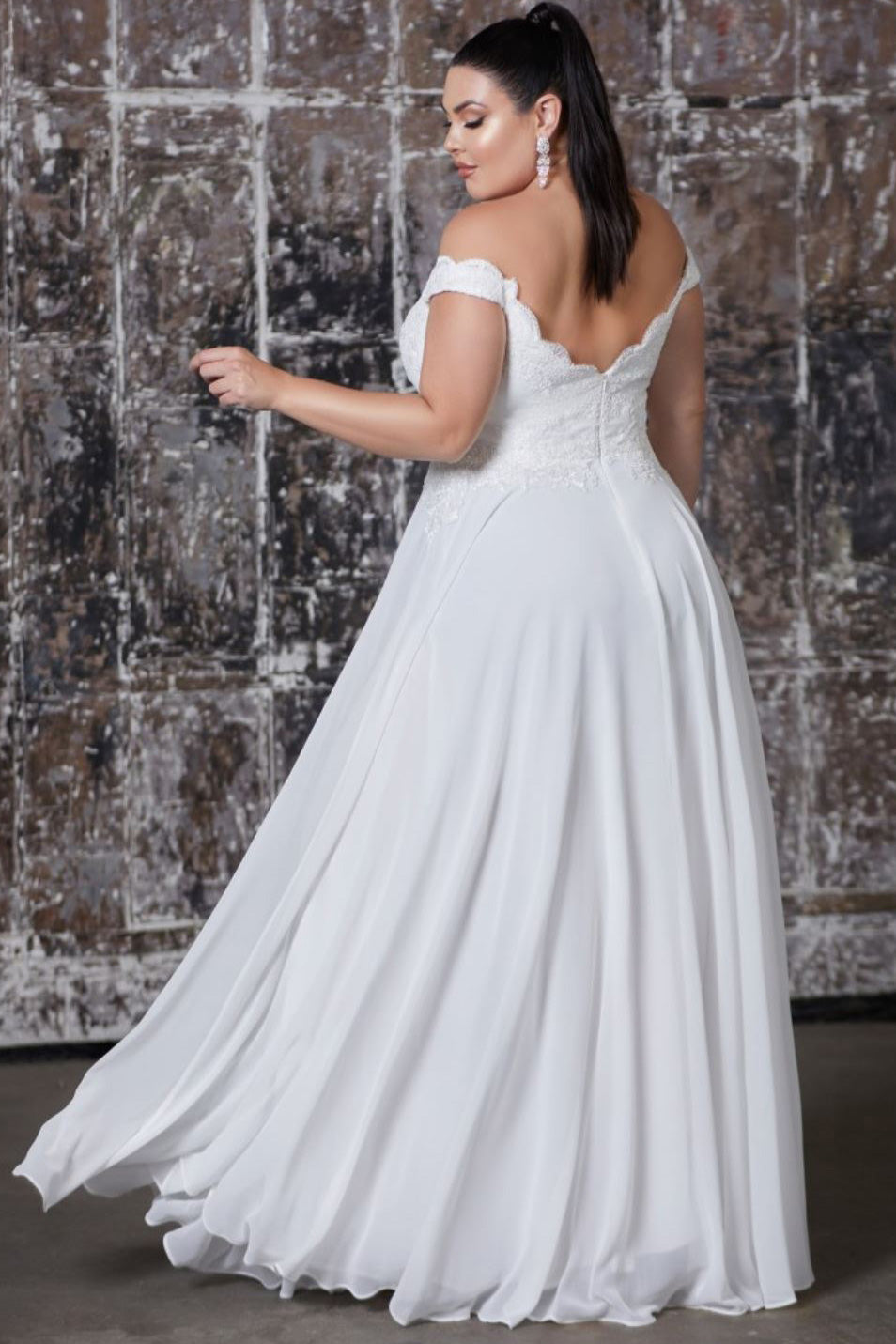 Joanna Off Shoulder Chiffon Bridal Gown in White