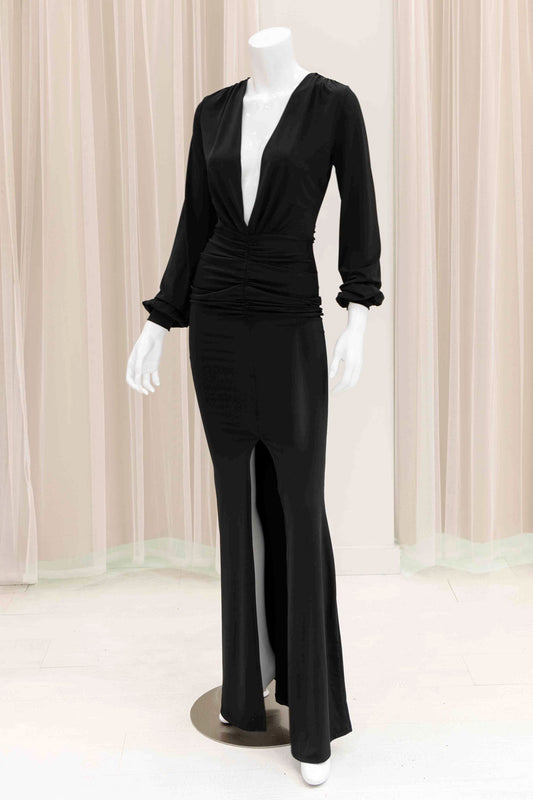 Elmira Long Sleeve Evening Gown in Black