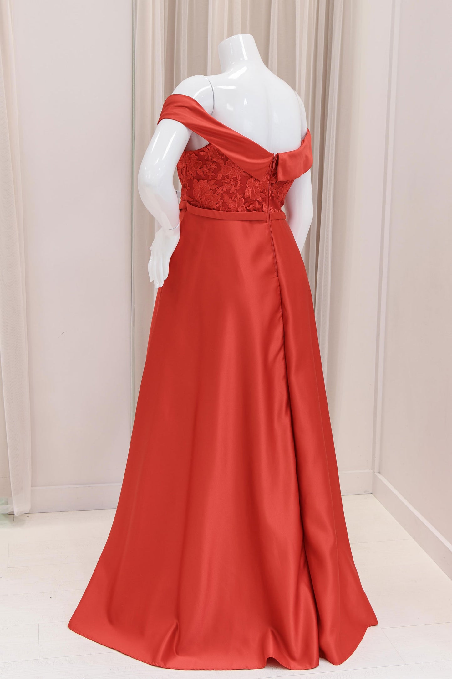 Eugenia Lace Bodice Evening Gown in Red