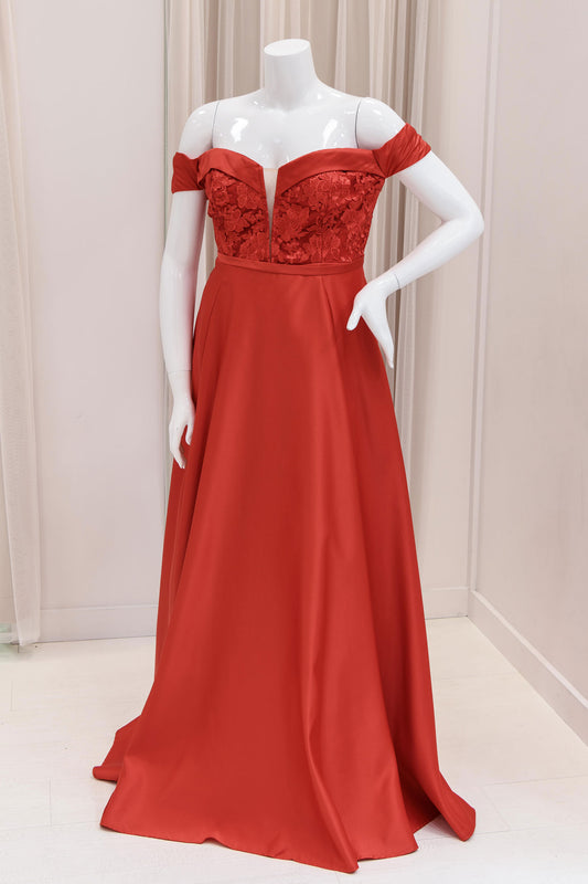 Eugenia Lace Bodice Evening Gown in Red