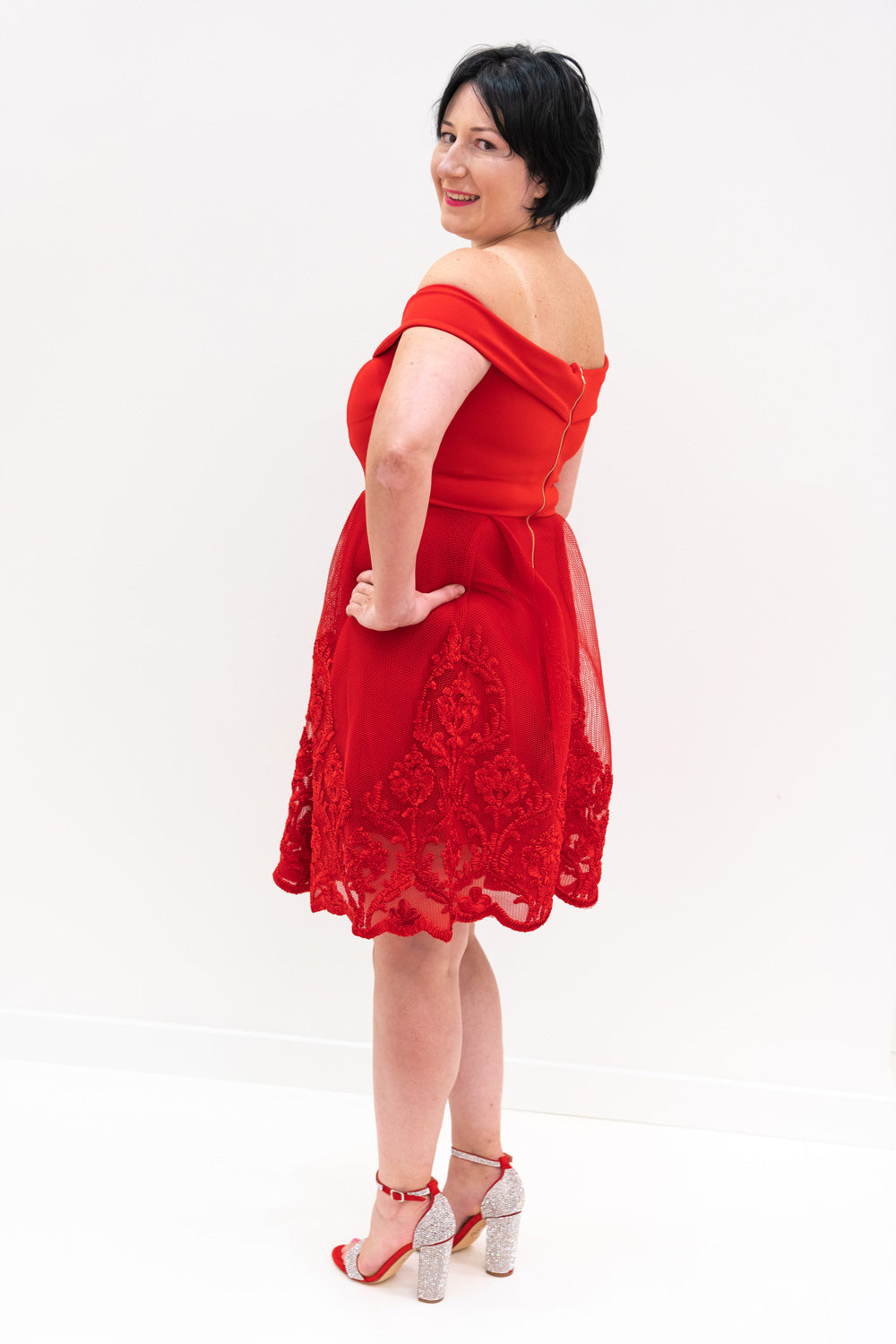 Josephina Off Shoulder Dress in Red
