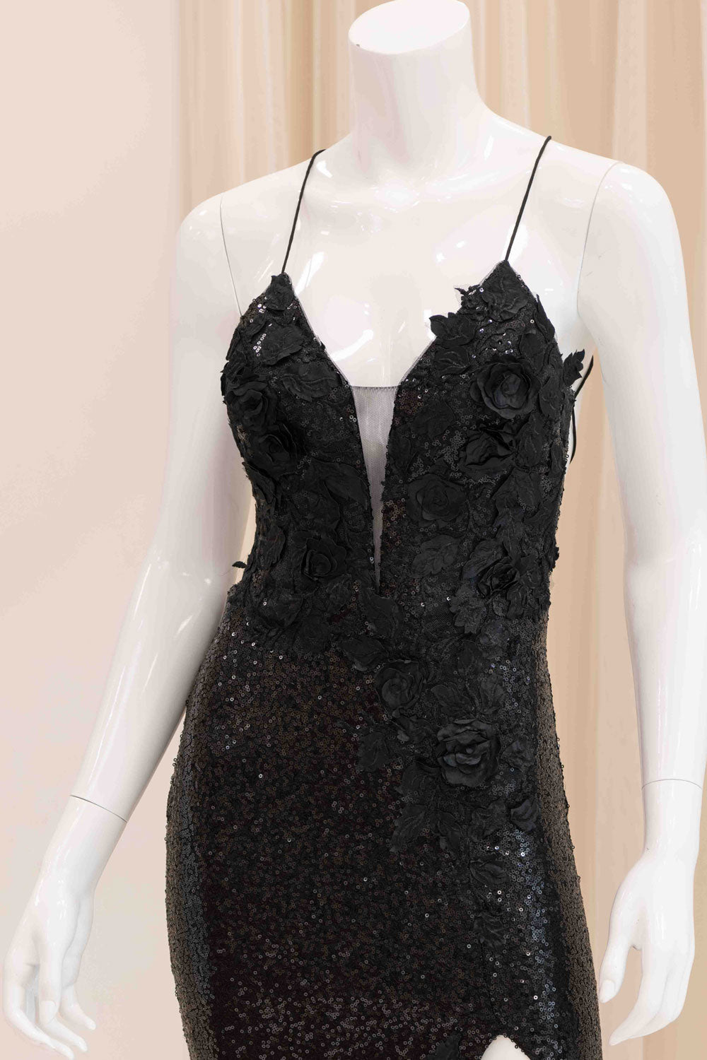 Florence Tie Back Sequin Evening Gown in Black