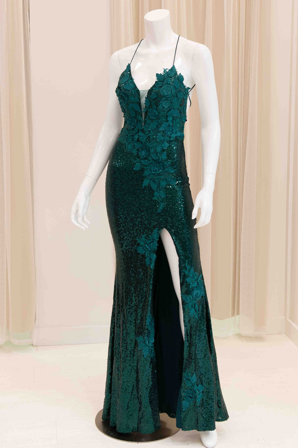 Florence Tie Back Sequin Evening Gown in Green