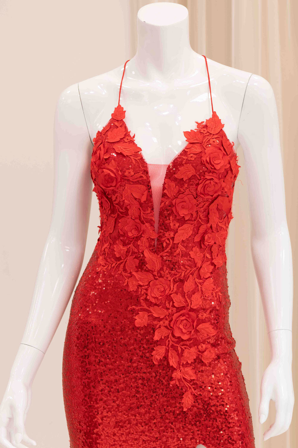 Florence Tie Back Sequin Evening Gown in Red