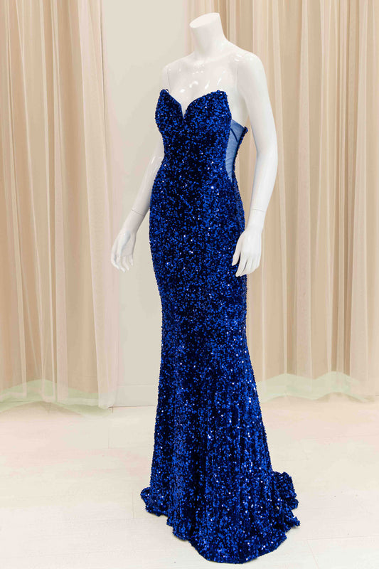 Francey Strapless Sequin Evening Gown in Royal Blue