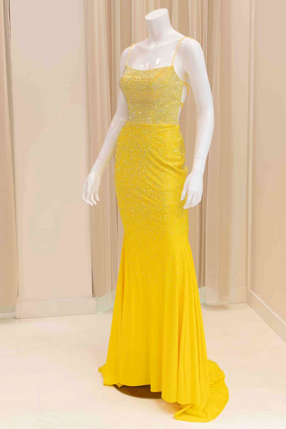 Freyja Studded Evening Gown in Yellow