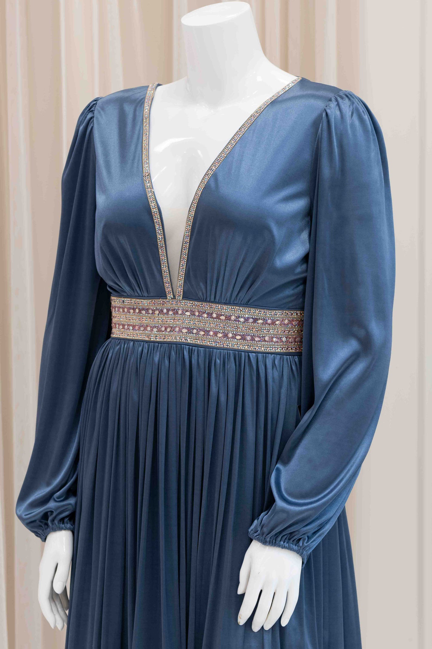Gail Satin Maxi Dress in Slate Blue