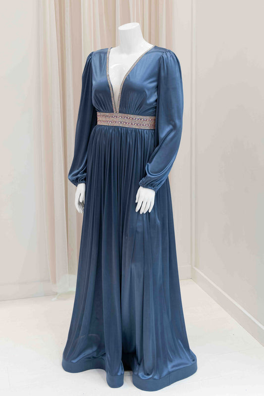 Gail Satin Maxi Dress in Slate Blue