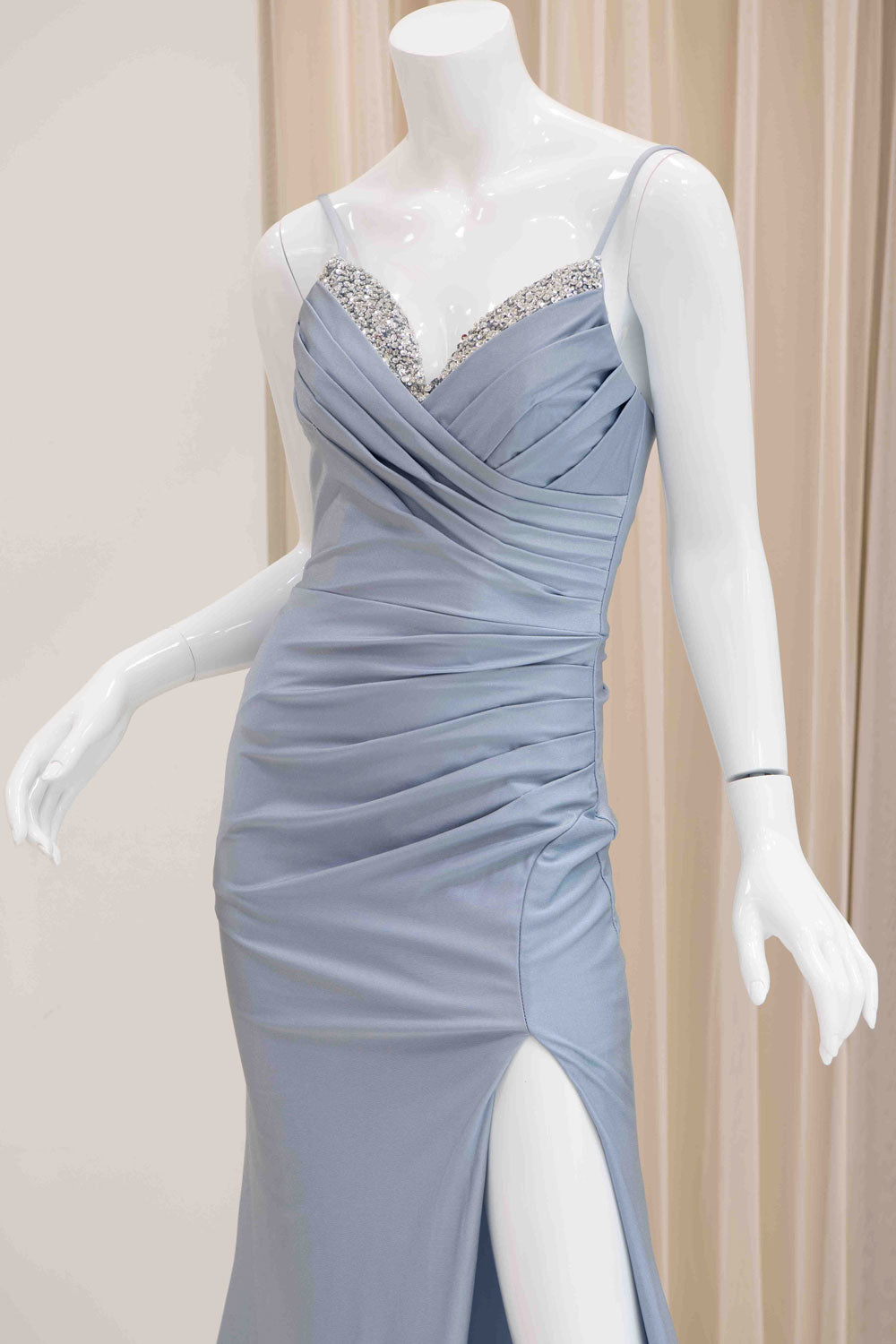 Garcelle Satin Evening Dress in Slate Blue