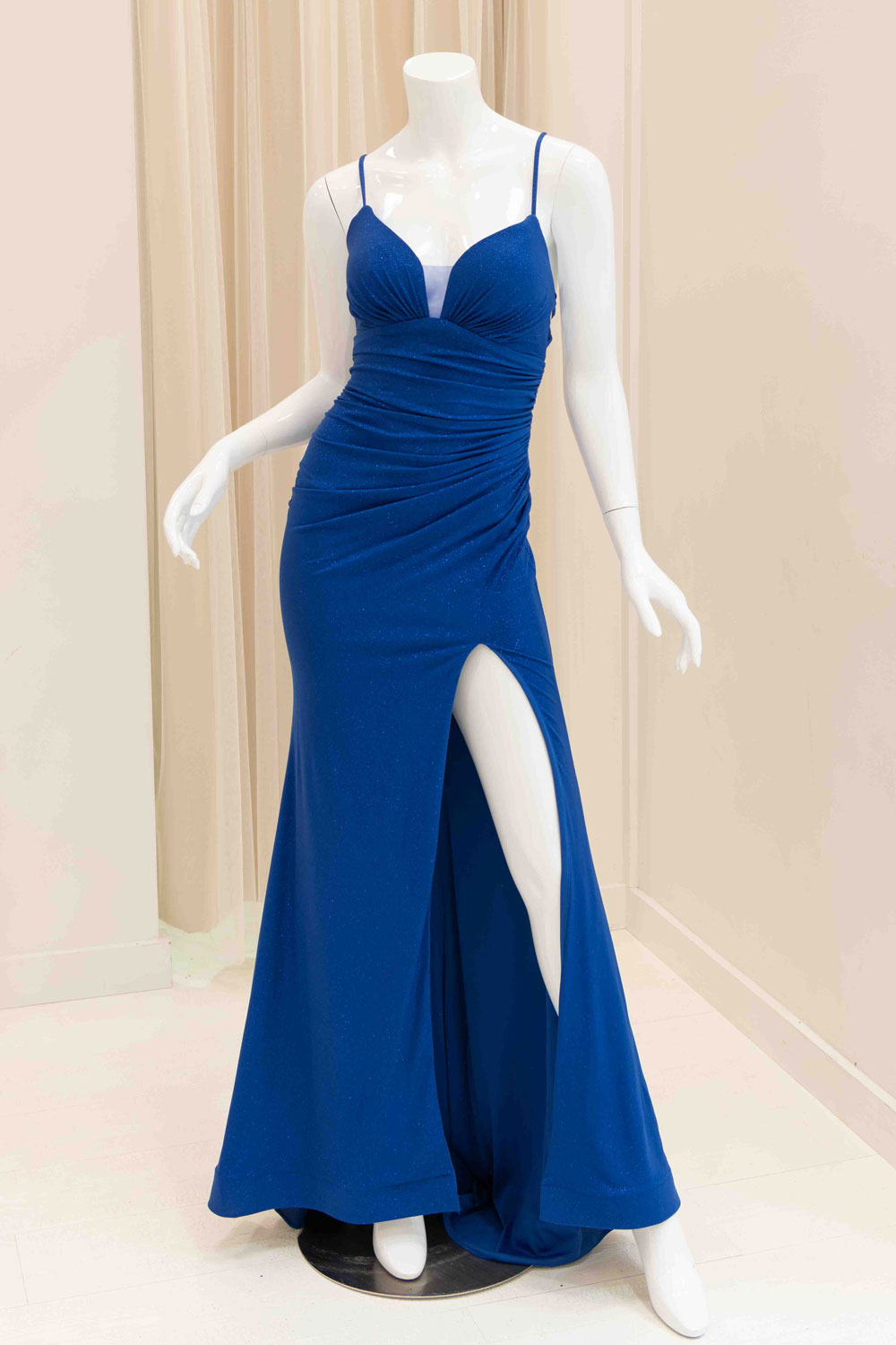 Geneva V-Neck Glitter Evening Dress in Royal Blue