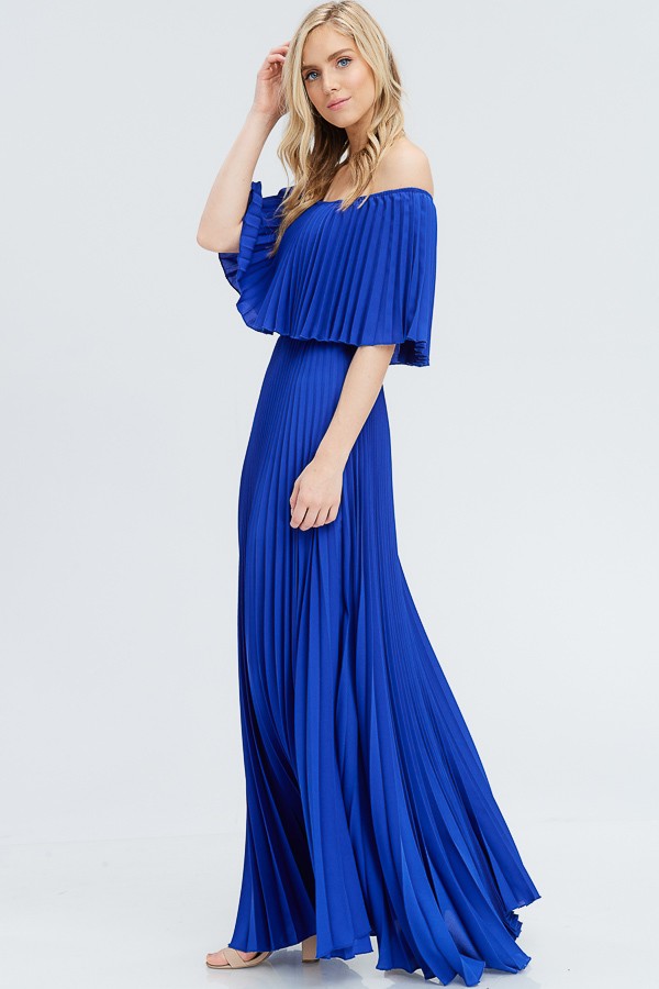 Madison Off Shoulder Evening Gown in Royal Blue