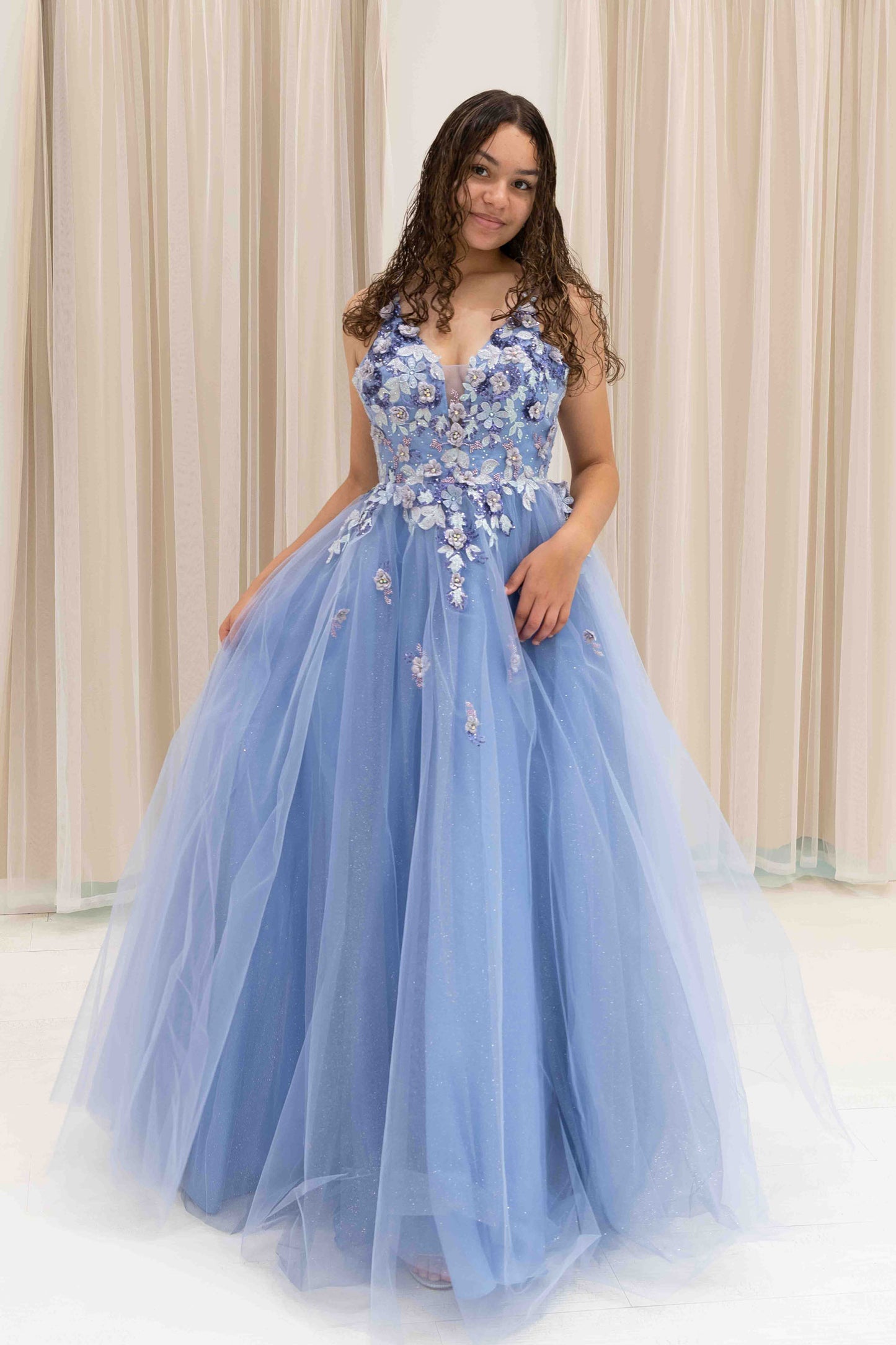 Gracelyn Applique Ball Gown in Slate Blue