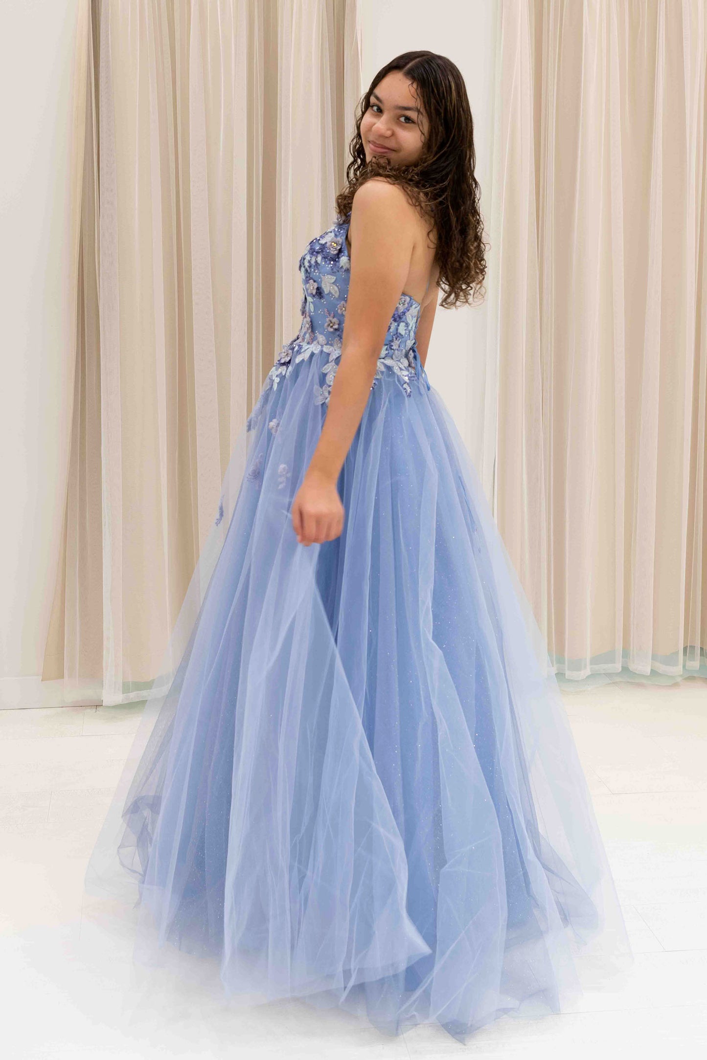 Gracelyn Applique Ball Gown in Slate Blue