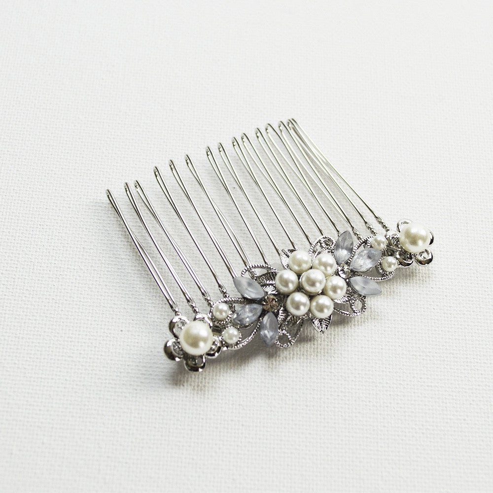 Crystal and Pearl Flower Hair Comb