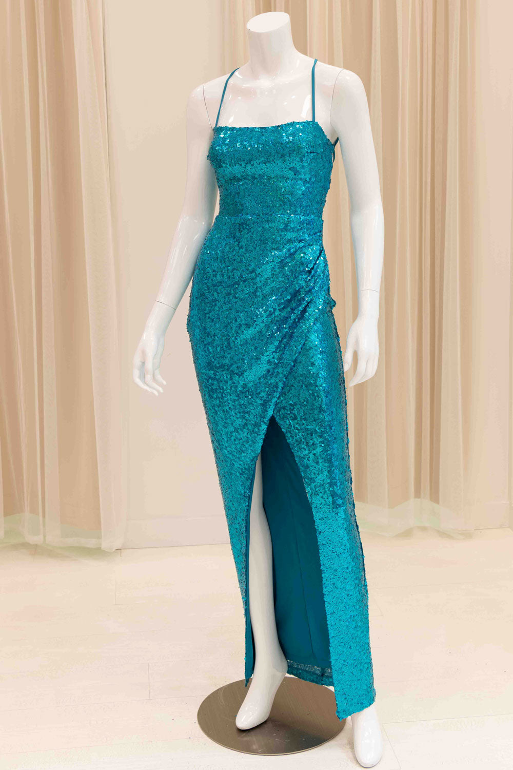 Iris Sequin Evening Gown in Aqua Blue