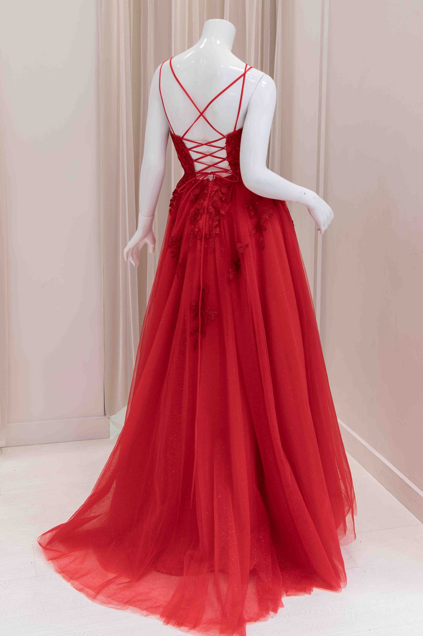 Isolda 3D Applique Ball Gown in Red