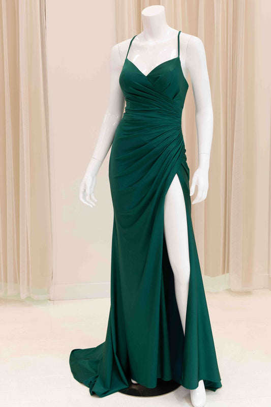 Jaida Satin Tie Back Evening Dress in Green