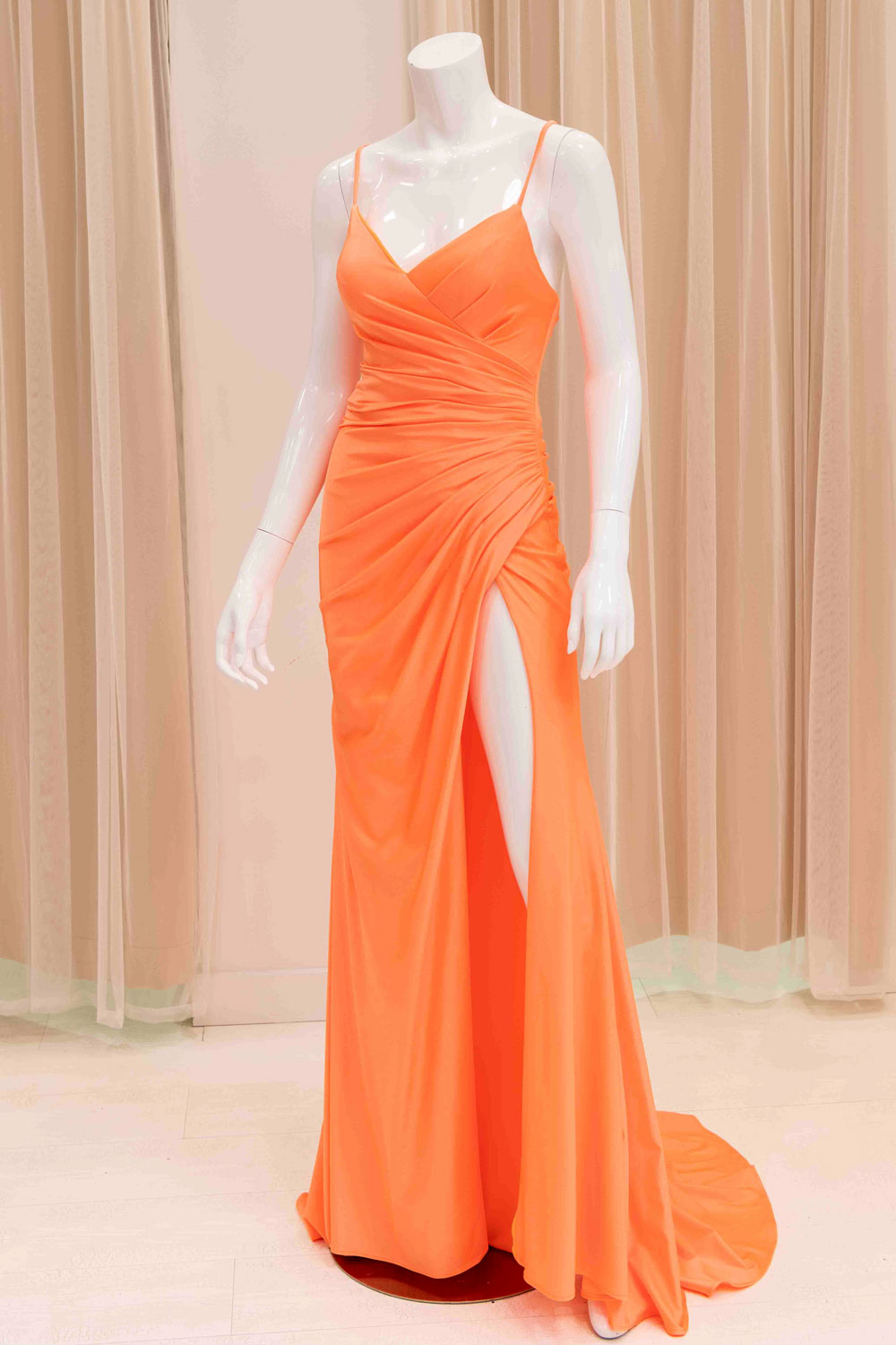 Jaida Satin Tie Back Evening Dress in Orange