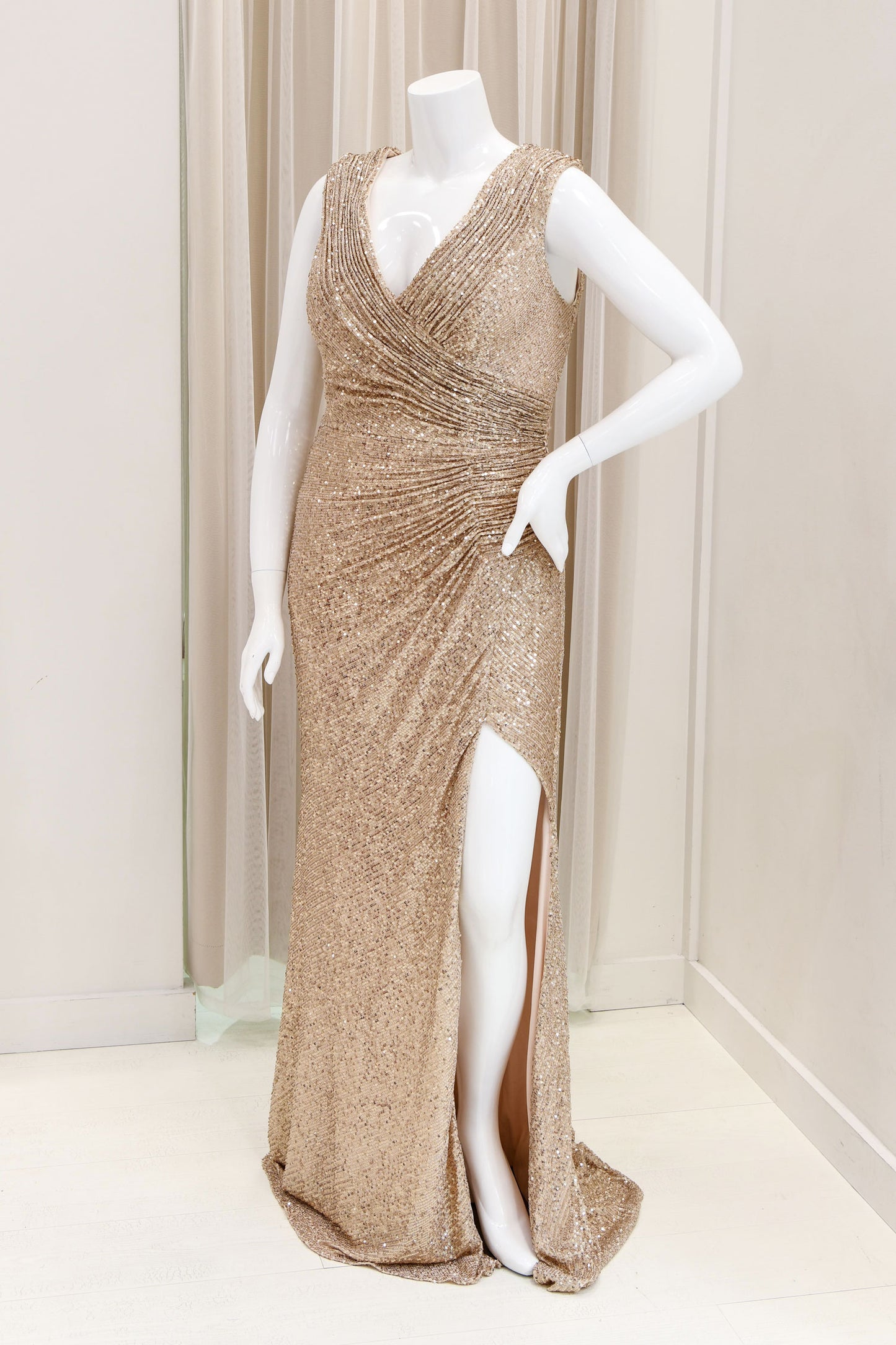 Janice Sequin Evening Dress in Gold