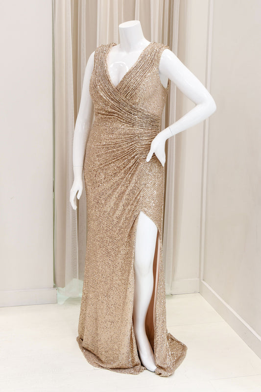Janice Sequin Evening Dress in Gold