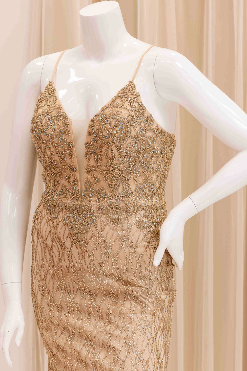 Jannah Glitter Mermaid Evening Gown in Gold