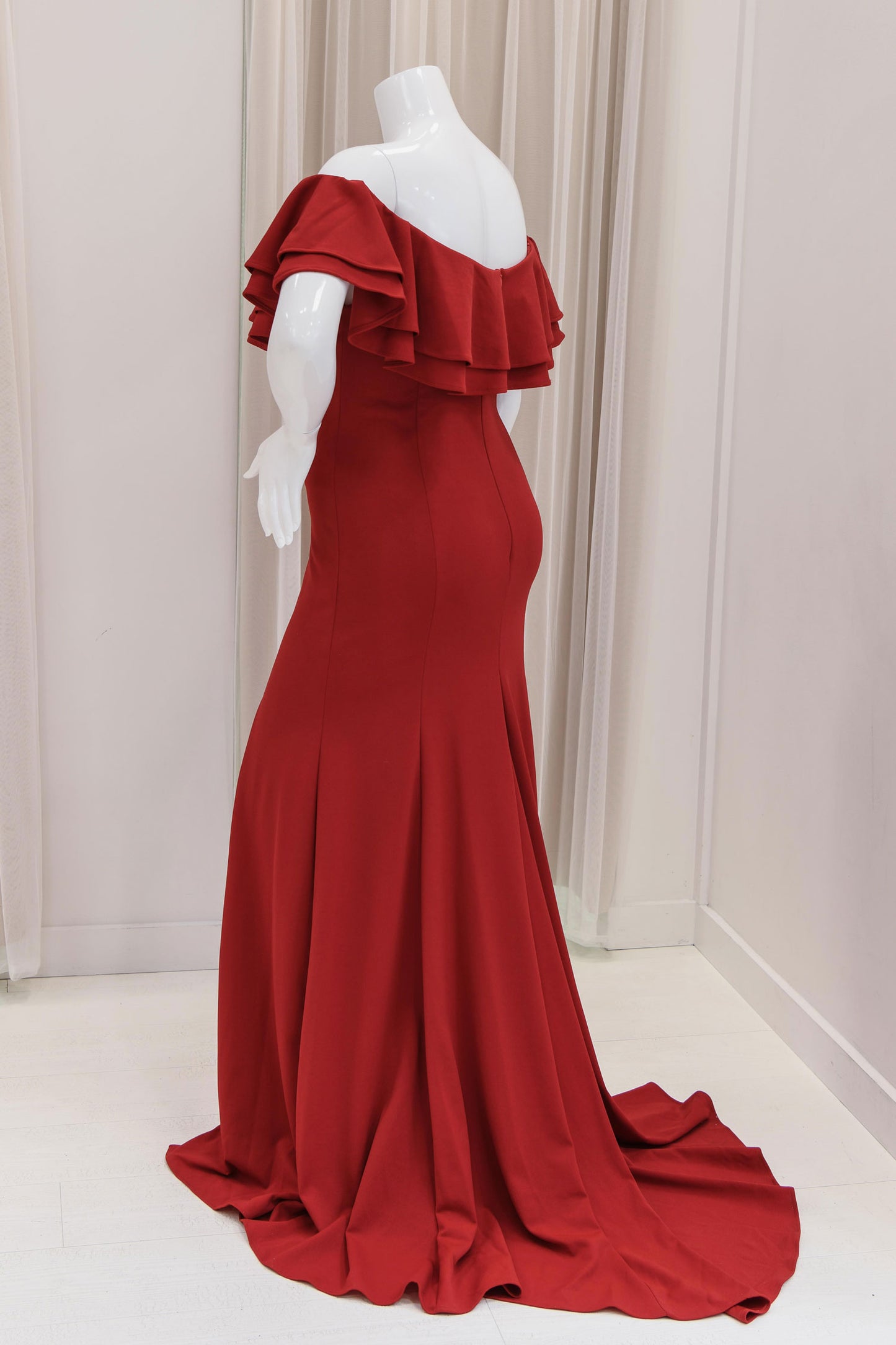 Jaqueline Double Ruffle Evening Dress in Red