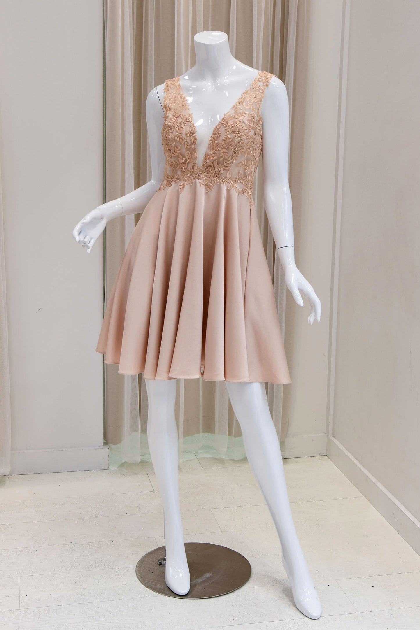 Katrina Satin Fit and Flare Dress in Cream