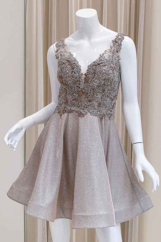 Leilani Glitter Fit and Flare Dress in Rose Gold