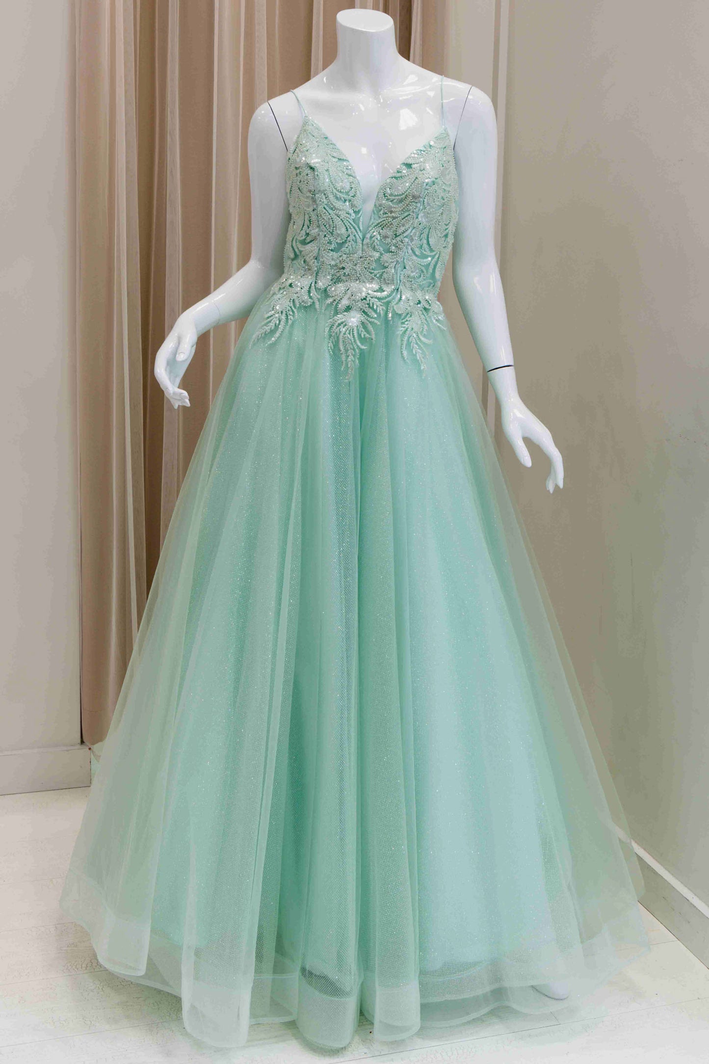 Mallory Tulle Ball Gown in Mint Green