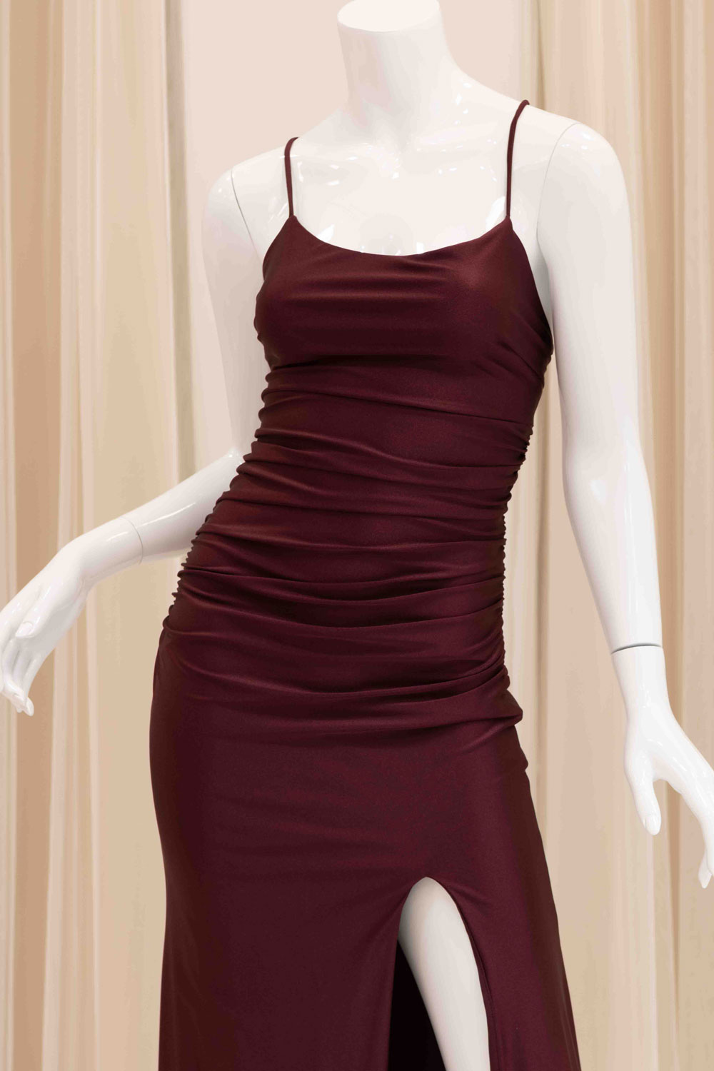 Mariana Ruched Evening Dress in Burgundy