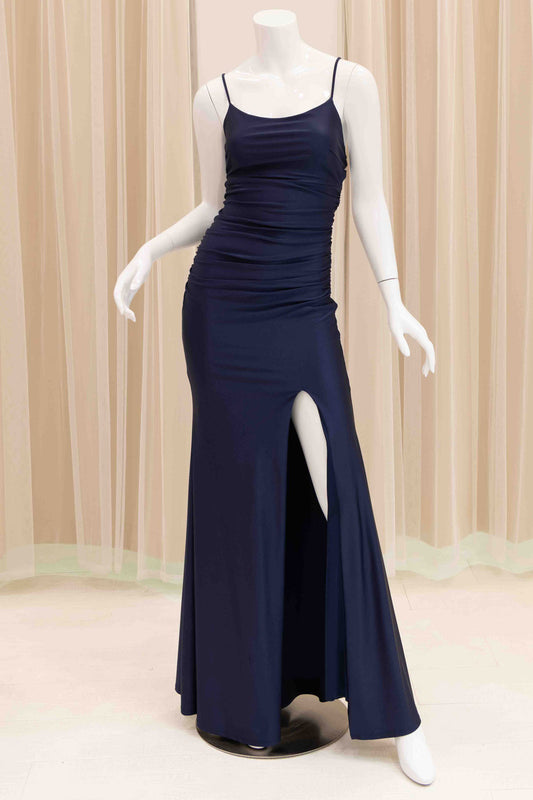 Mariana Ruched Evening Dress in Navy Blue