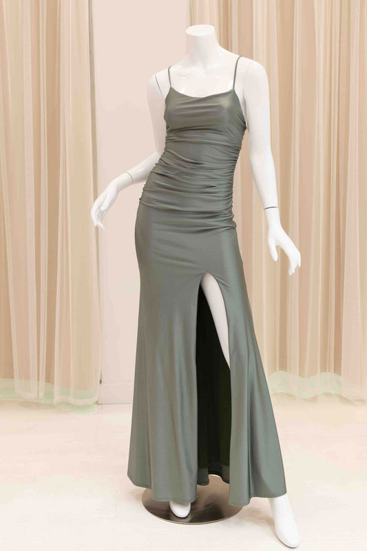 Mariana Ruched Evening Dress in Olive Green