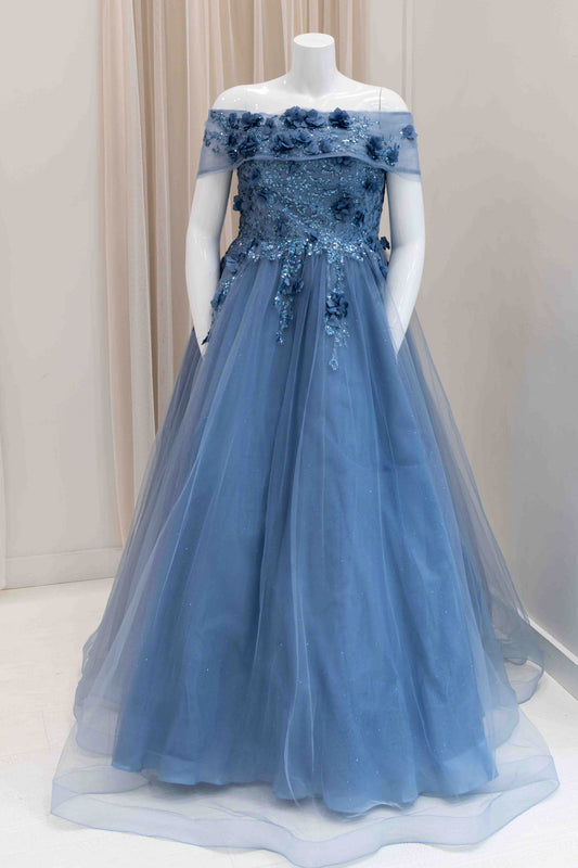 Meilani Glitter Ball Gown in Slate Blue