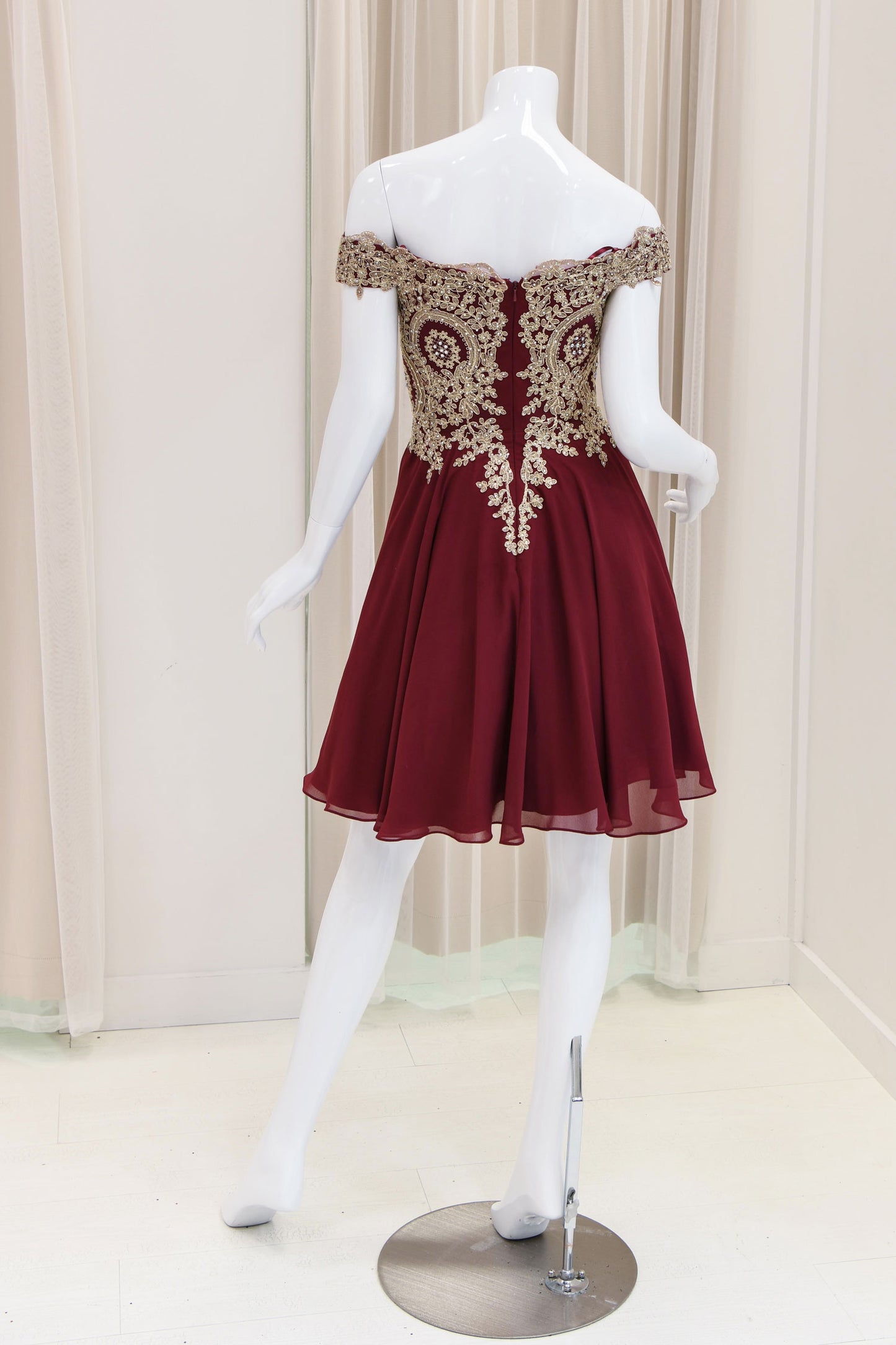 Micaela Off Shoulder Fit and Flare Dress in Burgundy