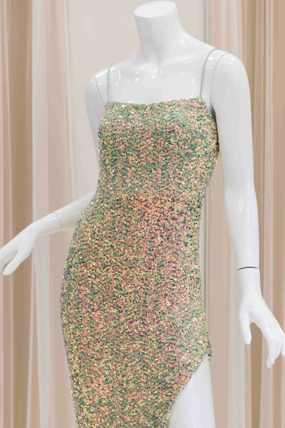 Milani Sequin Evening Dress in Sage Green