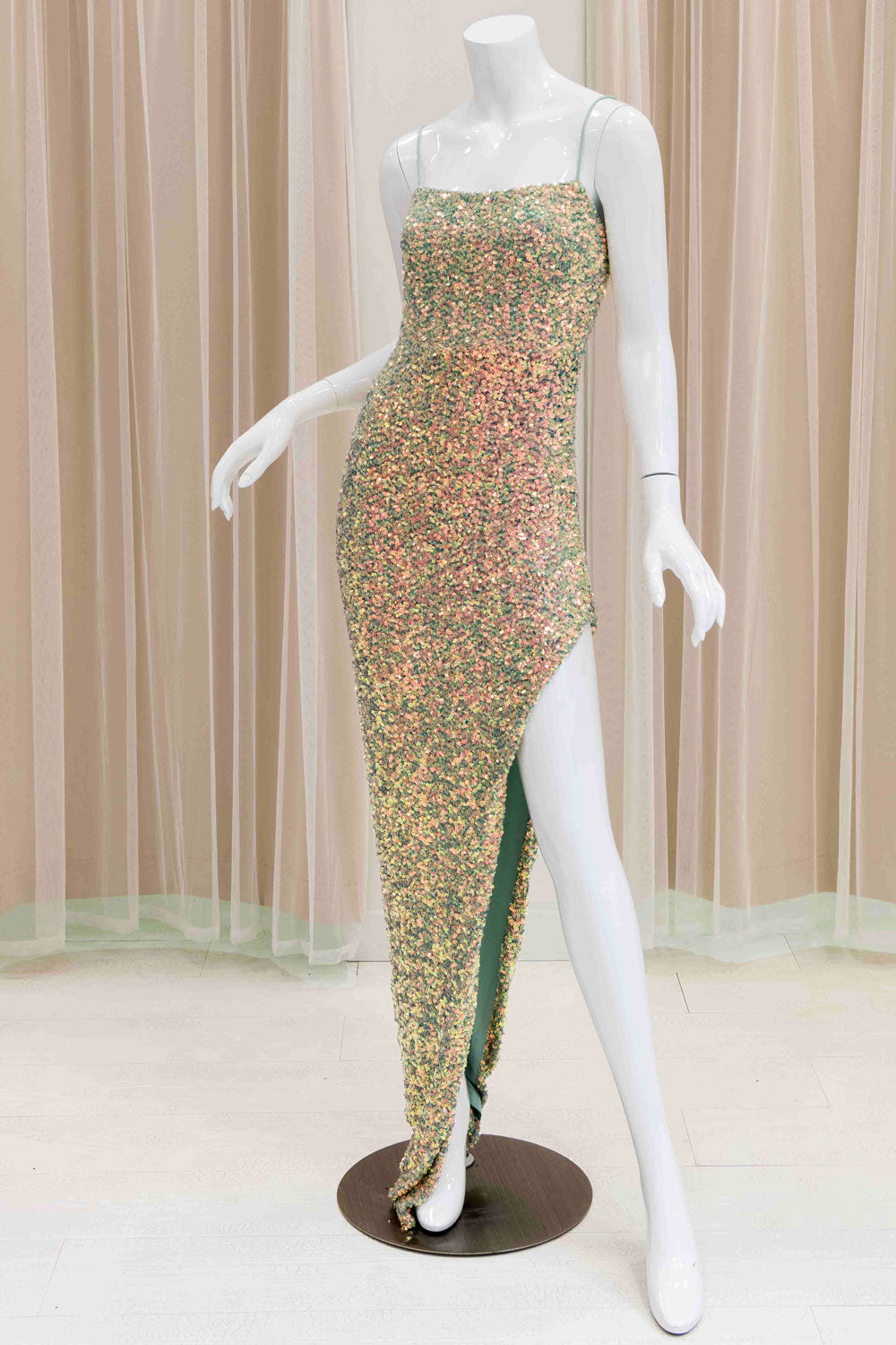 Milani Sequin Evening Dress in Sage Green
