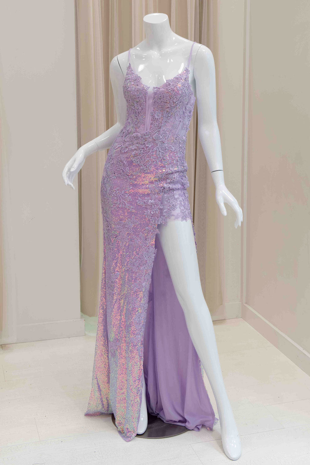 Nevaeh Embroidered Sequin Evening Dress in Lavender
