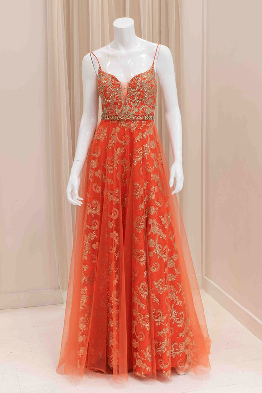 Riya Glitter Ball Gown in Orange