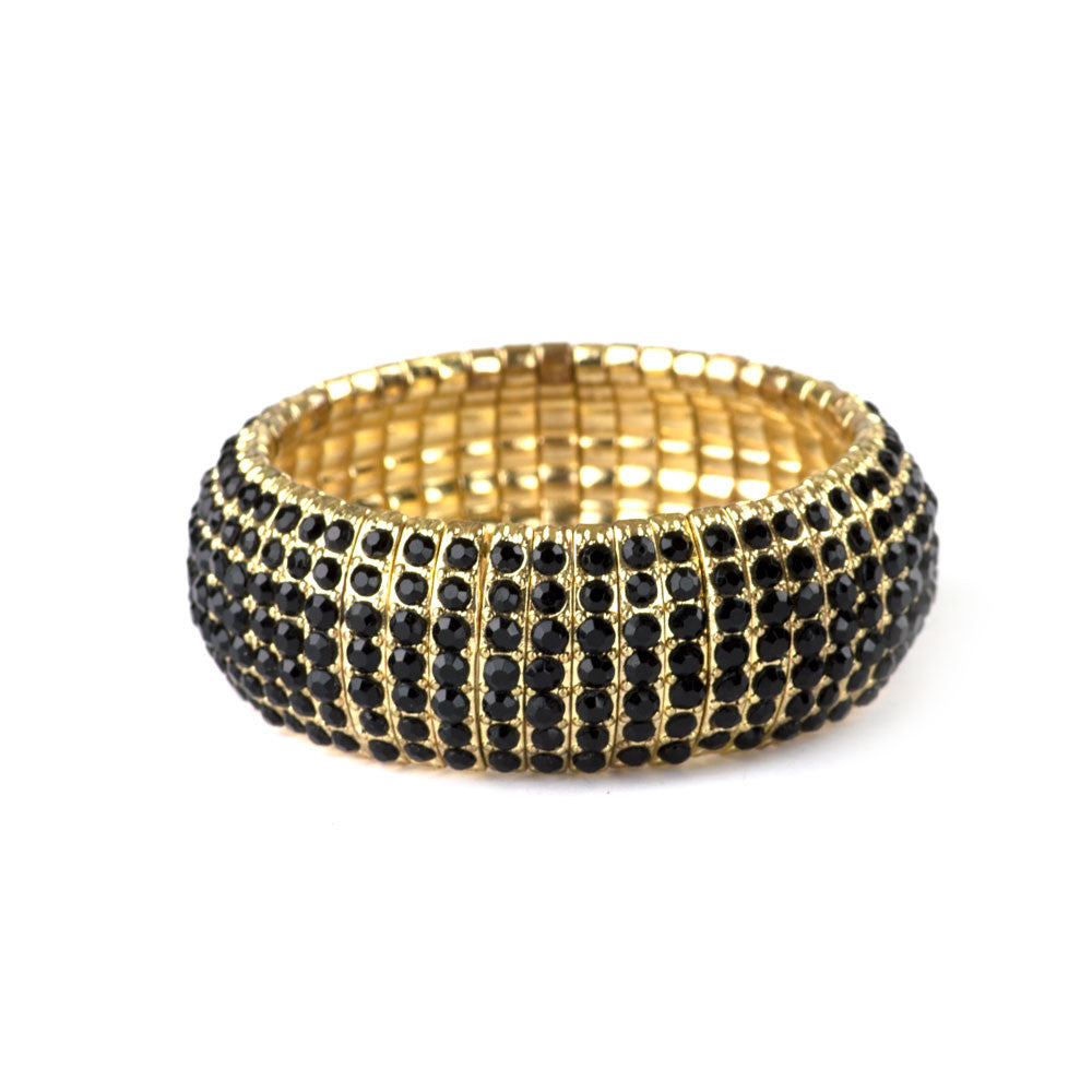 Black and Gold Stretch Rhinestone Bracelet