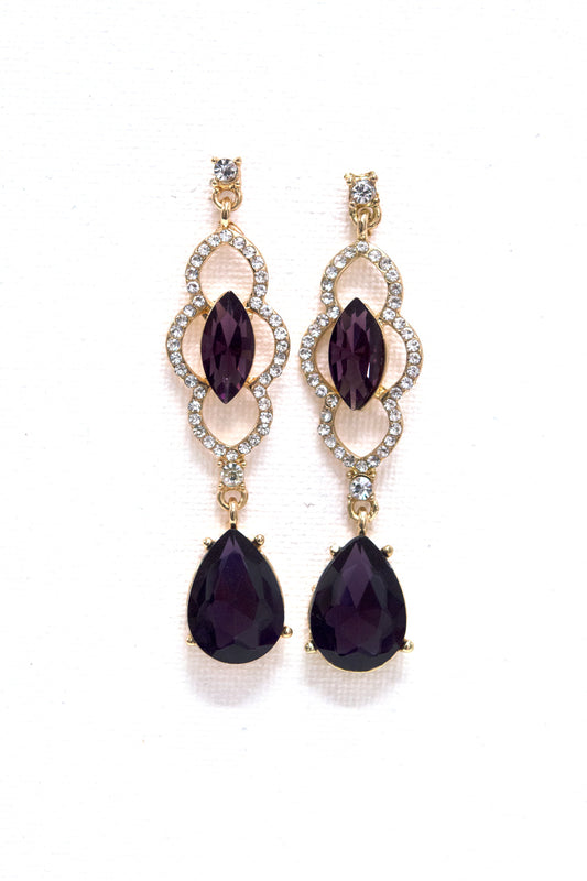 Ornate Design Purple Formal Earrings