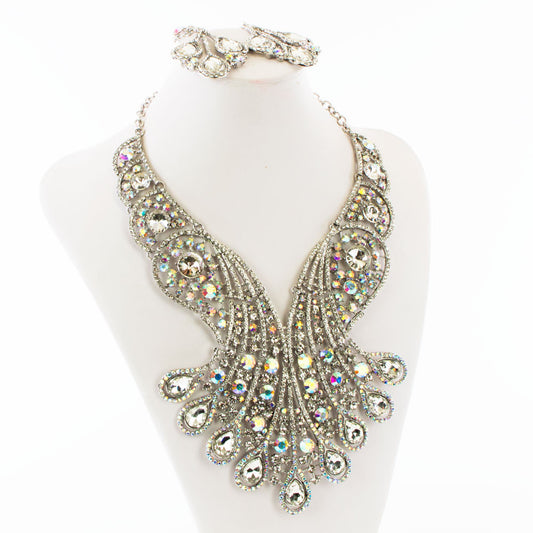 Peacock Feather Statement Necklace Set