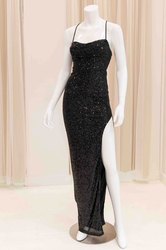 Sanaya Sequin Evening Gown in Black