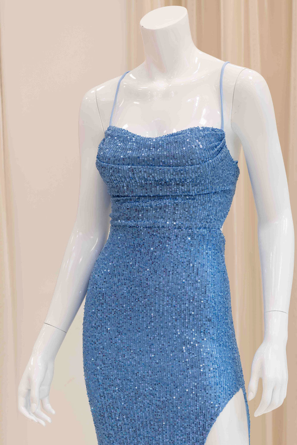 Sanaya Sequin Evening Gown in Light Blue