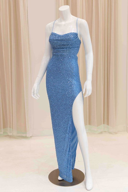 Sanaya Sequin Evening Gown in Light Blue