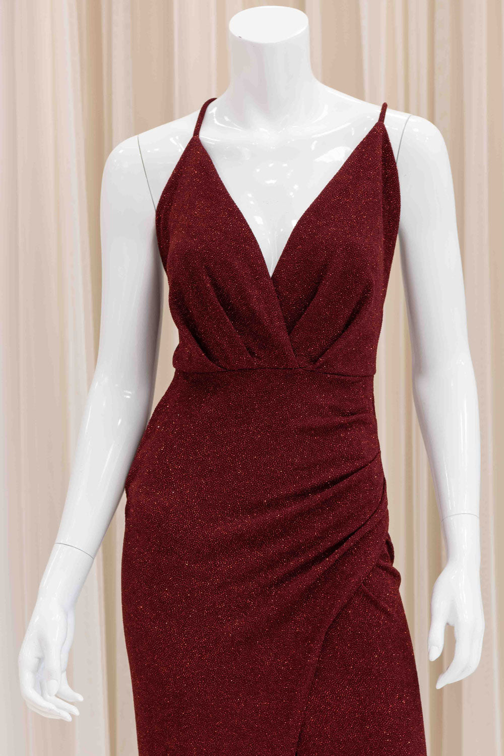 Sarina Glitter Evening Gown in Burgundy