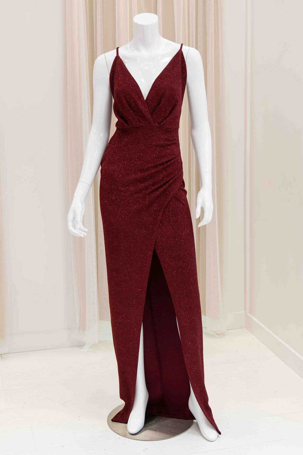 Sarina Glitter Evening Gown in Burgundy