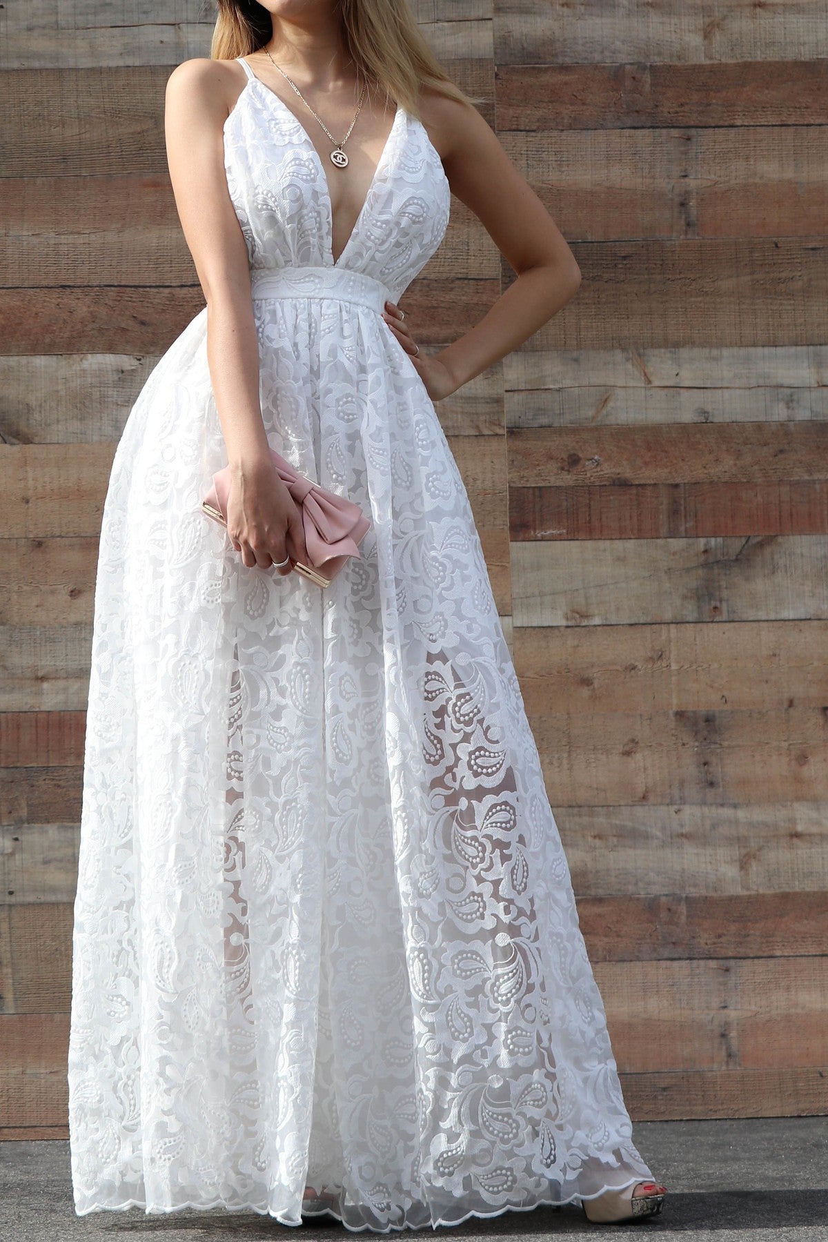 Saniyah Lace Evening Gown in White